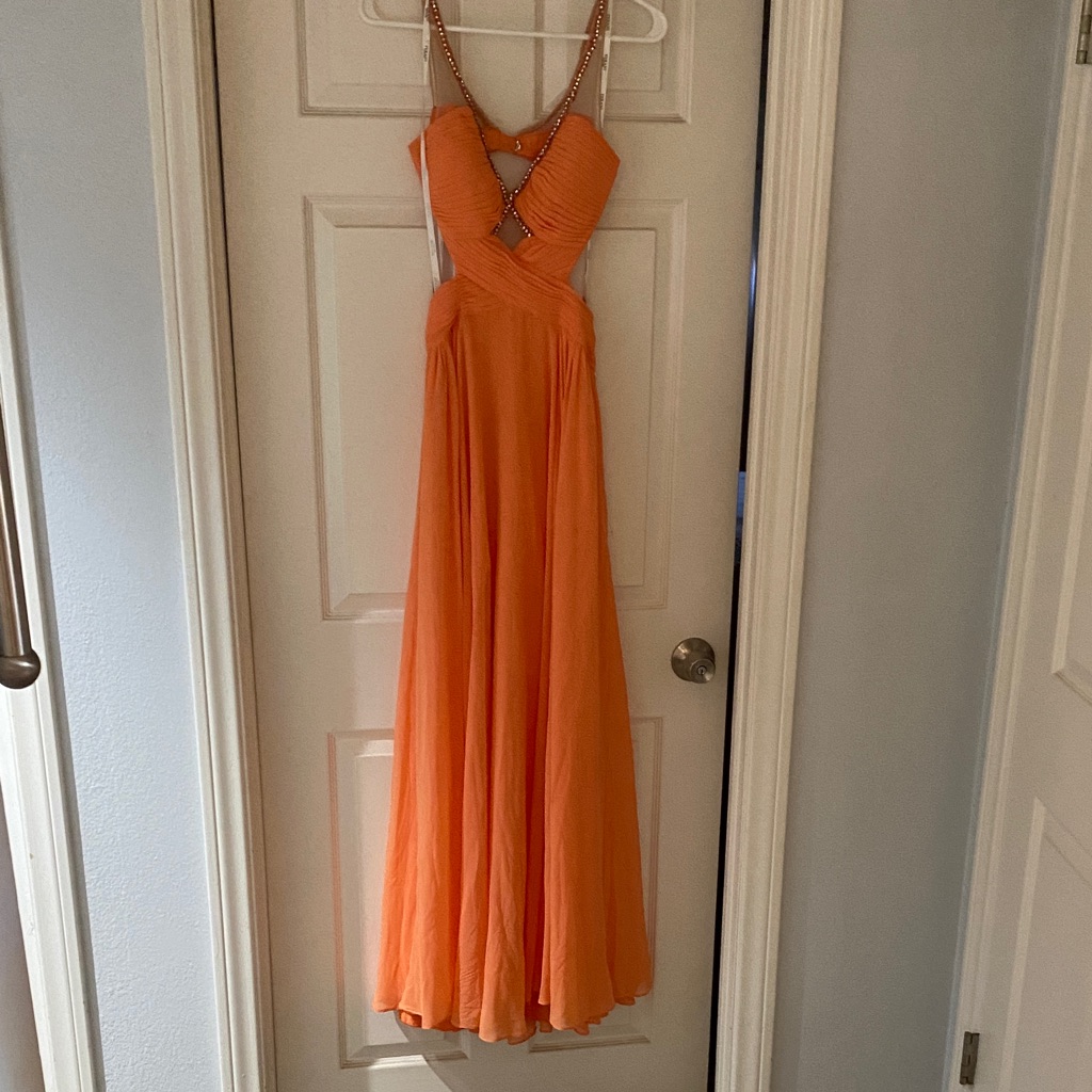 Terani Couture Vibrant Orange Chiffon Maxi Gown